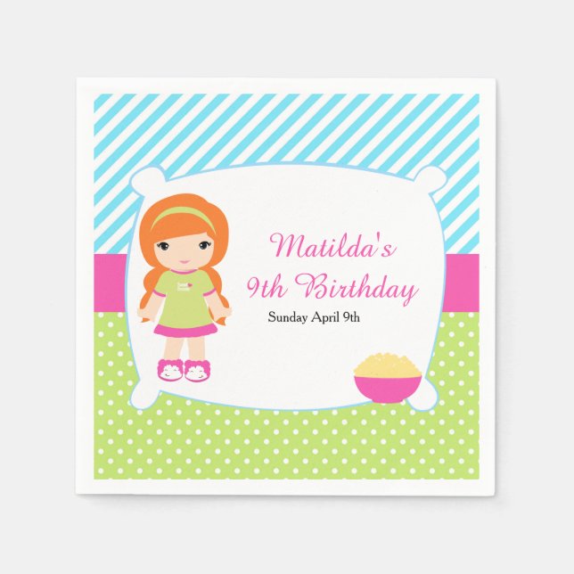 Serviette En Papier Red Hair Girl Sleepover Fête de bois (Devant)