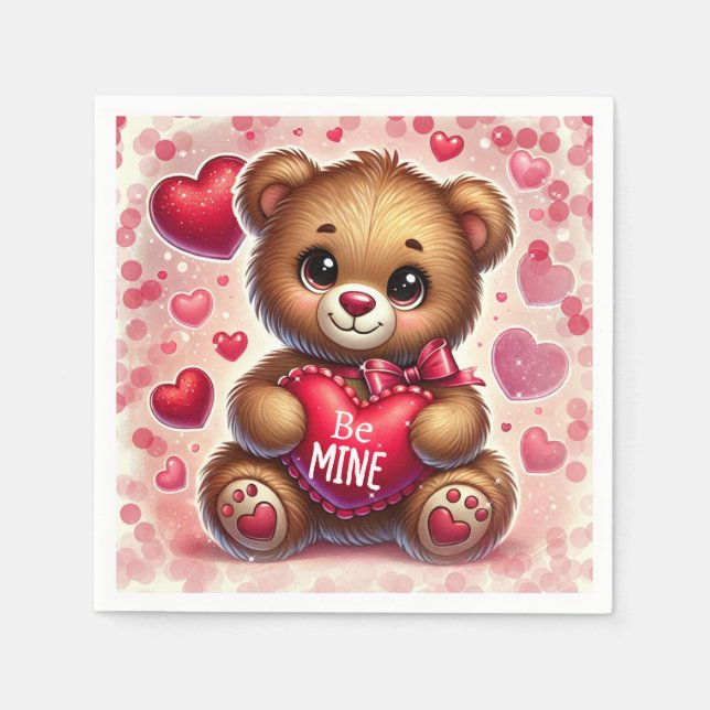 Serviette En Papier Red Heart Valentine Teddy Bear fête d'anniversaire (Devant)