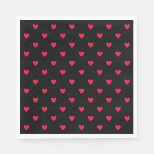 Serviette En Papier Red Hearts Black Medium Motif sans couture