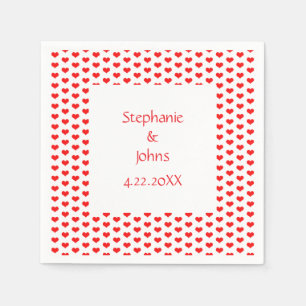 Serviette En Papier Red Hearts Couple Romantique Nom personnalisé Mari