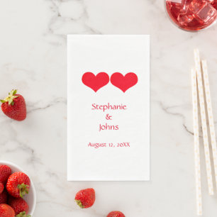 Serviette En Papier Red Hearts mignon Couple Mariage Fiançailles éléga