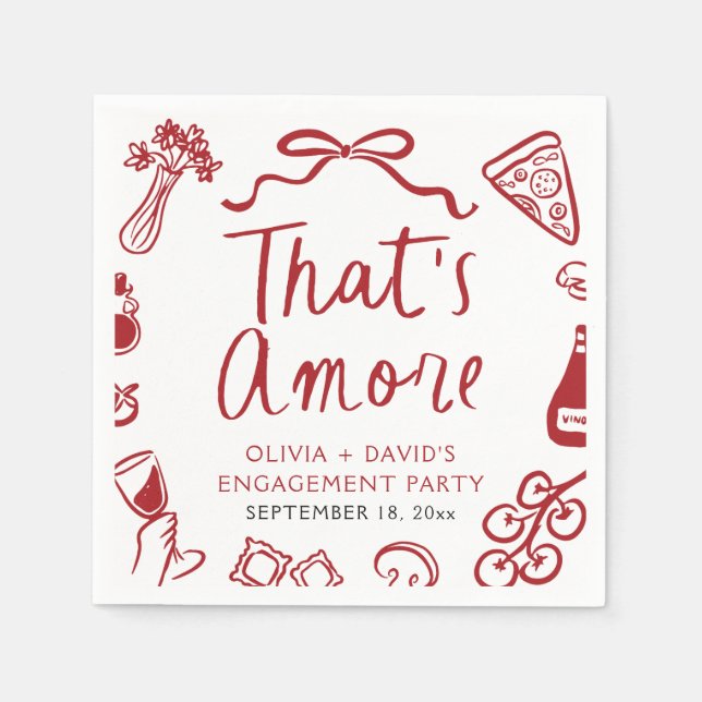 Serviette En Papier Red Italian That's Amore Pizza Engagement Party (Devant)
