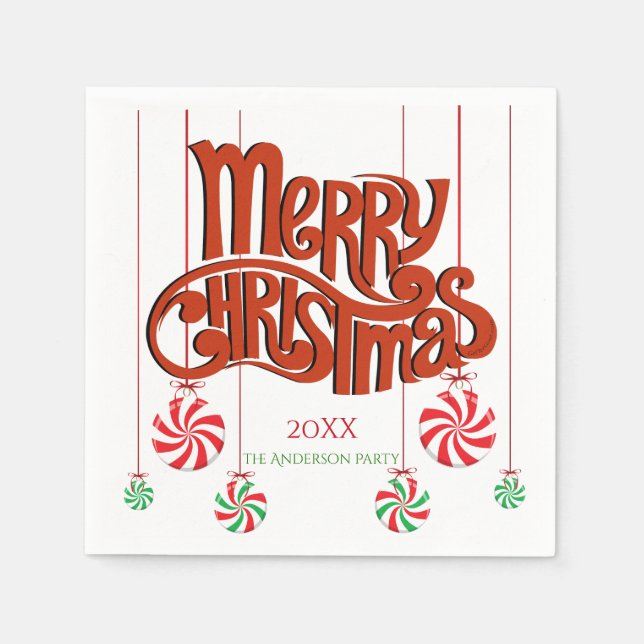 Serviette En Papier Red Joyeux Noël Calligraphie (Devant)