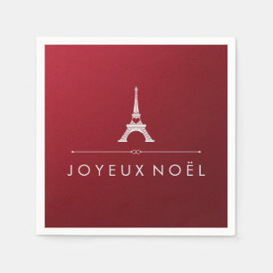 Serviette En Papier Red Joyeux Noel French Christmas et la Tour Eiffel