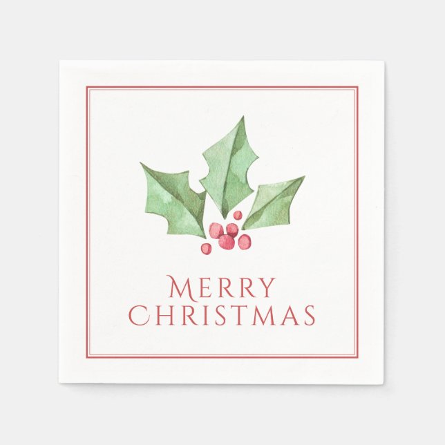 Serviette En Papier Red Joyeux Noël Holly Berries (Devant)