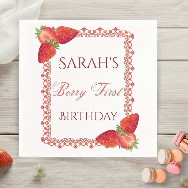 Serviette En Papier Red Lace Berry First Birthday  (Red Lace Berry First Birthday Napkins)