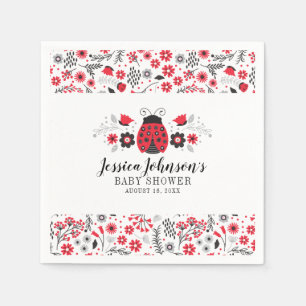 Serviette En Papier Red Ladybug Personnalisé fille Baby shower floral