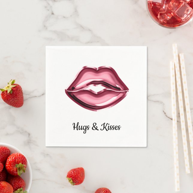 Serviette En Papier Red Lips Kiss Hearts (En situation)