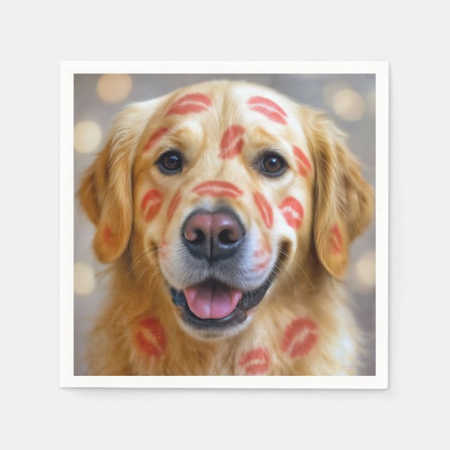 Serviette En Papier Red Lipstick Kisses On a Golden Retriever (Devant)