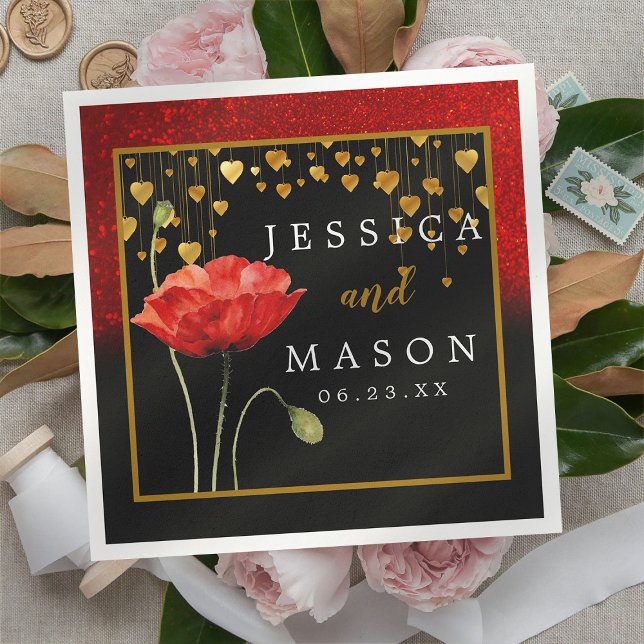 Serviette En Papier Red Love Rose Cocktail Mariage Serviettes (Créateur téléchargé)