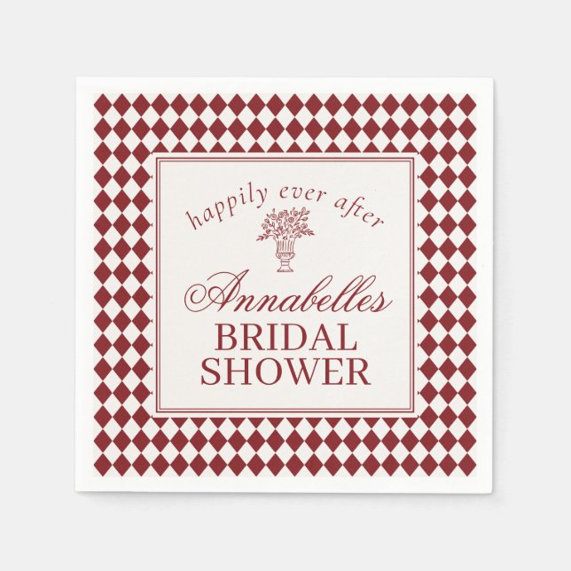Serviette En Papier Red Merlot Harlequin Checkered Bridal Shower (Devant)