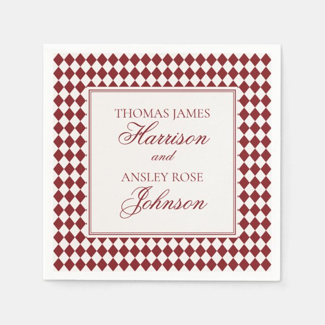 Serviette En Papier Red Merlot Harlequin Checkered Wedding (Devant)