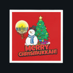 Serviette En Papier Red Merry Chrismukkah avec Snowman et Menorah<br><div class="desc">Ajoutez notre plaisir,  Snowman,  Menorah et les dessins d'arbres de Noël avec un arrière - plan rouge à votre fête Chrismukkah cette année.</div>