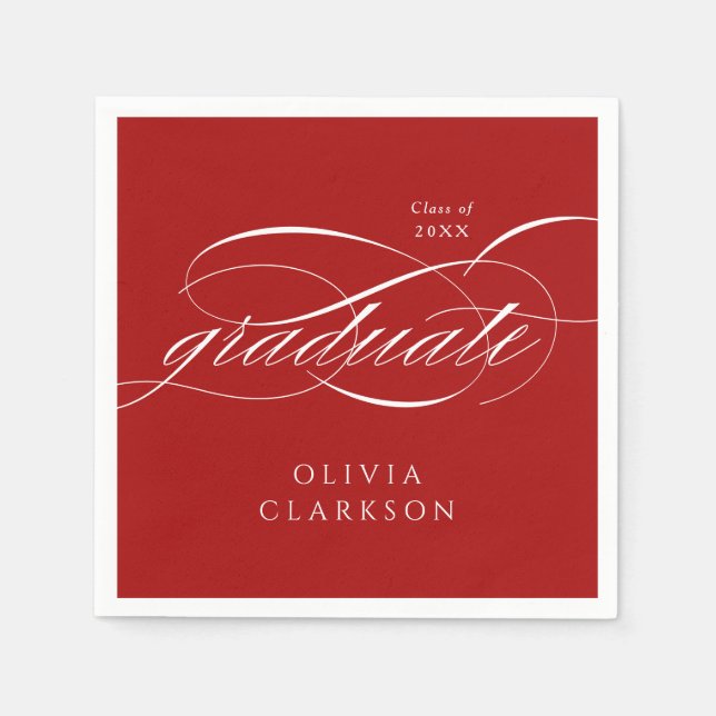 Serviette En Papier Red Modern élégant Script Graduation Party (Devant)