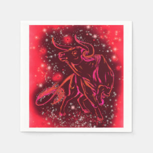 Serviette En Papier Red Napkins Bull Courir À Starry Night