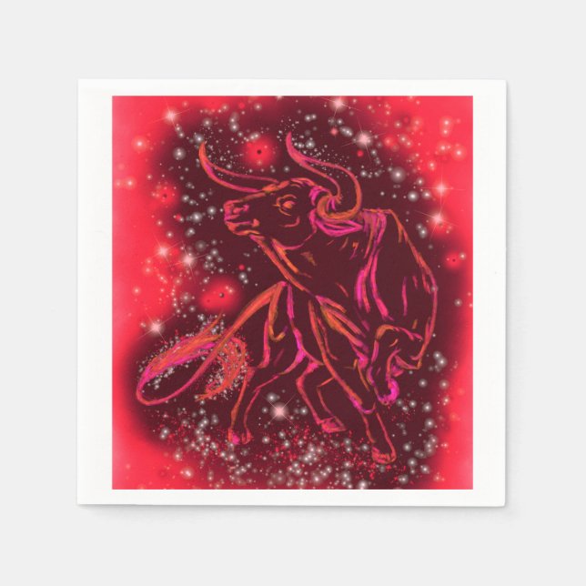 Serviette En Papier Red Napkins Bull Courir À Starry Night (Devant)