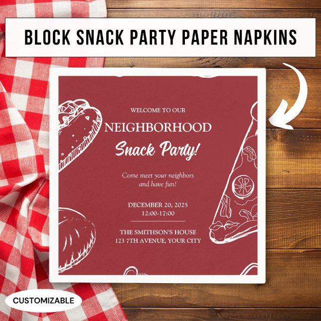 Serviette En Papier Red Neighbority Fun Block Food Snack Party (Créateur téléchargé)