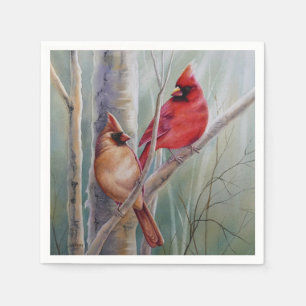 Serviette En Papier Red Northern Cardinal Bird Pair Aquarelle Art