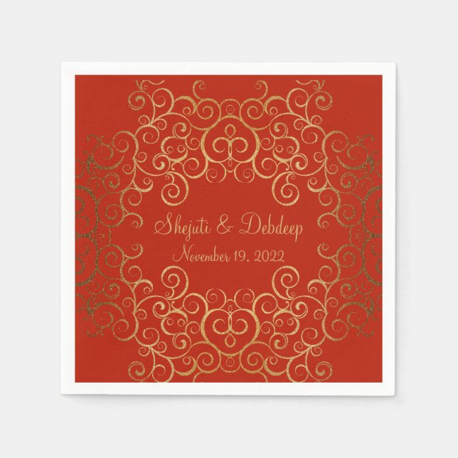 Serviette En Papier Red Paper Napkins with Elegant Swirls (Devant)