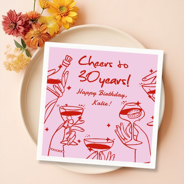 Serviette En Papier Red Pink Retro Handdraw Cocktail original (Créateur téléchargé)