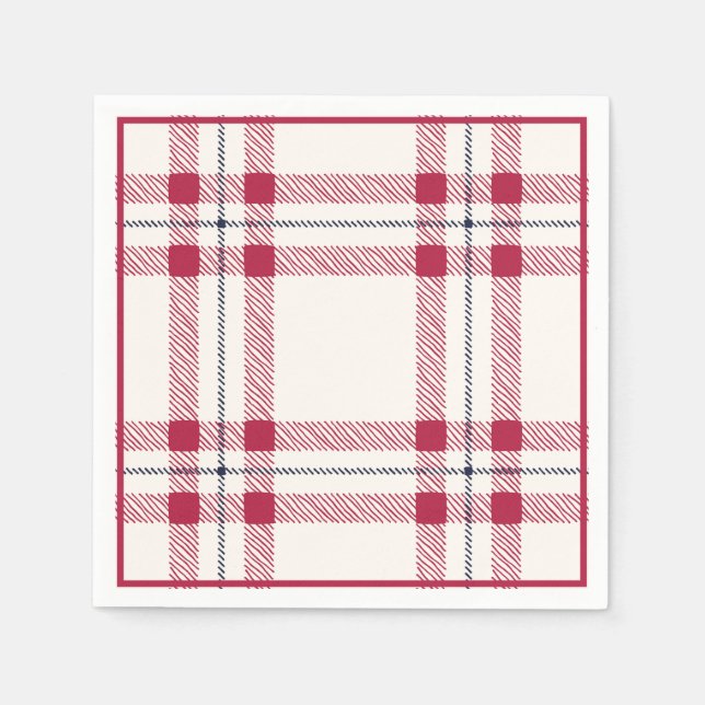Serviette En Papier Red Plaid Farmhouse Pays Fêtes de Noël (Devant)