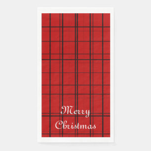 Serviette En Papier Red plaid pattern with white Merry Christmas