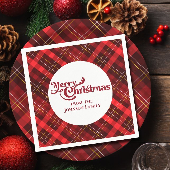 Serviette En Papier Red Plaid Tartan Joyeux Noël fête personnalisée (Créateur téléchargé)