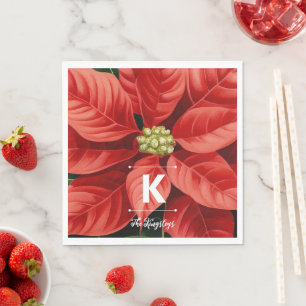 Serviette En Papier Red Poinsettia Christmas Personalized Monogram