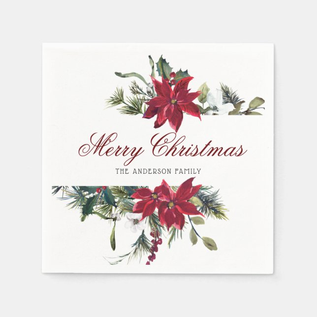 Serviette En Papier Red Poinsettia Floral Christmas PARTY Papier (Devant)