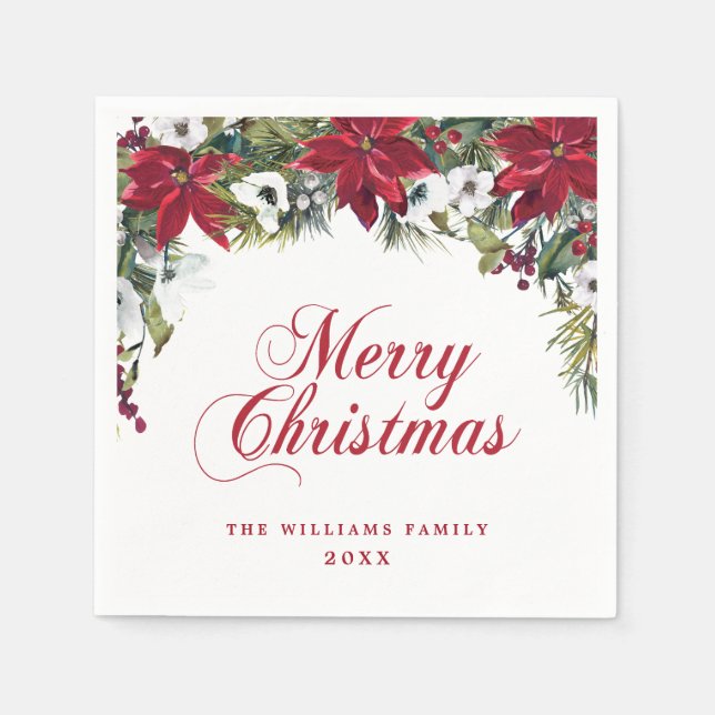 Serviette En Papier Red Poinsettia Floral Christmas PARTY Papier (Devant)