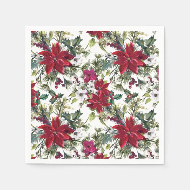 Serviette En Papier Red Poinsettia Floral Christmas PARTY Papier (Devant)