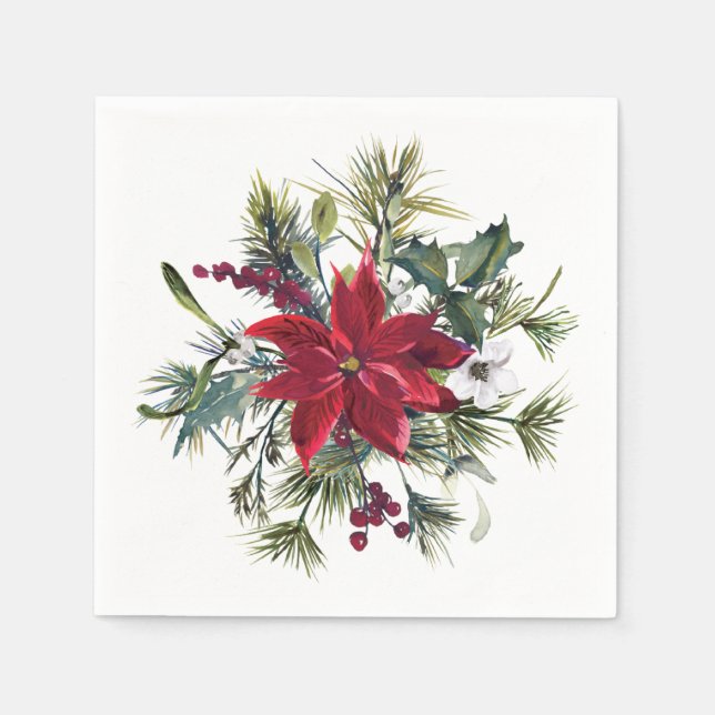 Serviette En Papier Red Poinsettia Floral Christmas PARTY Papier (Devant)