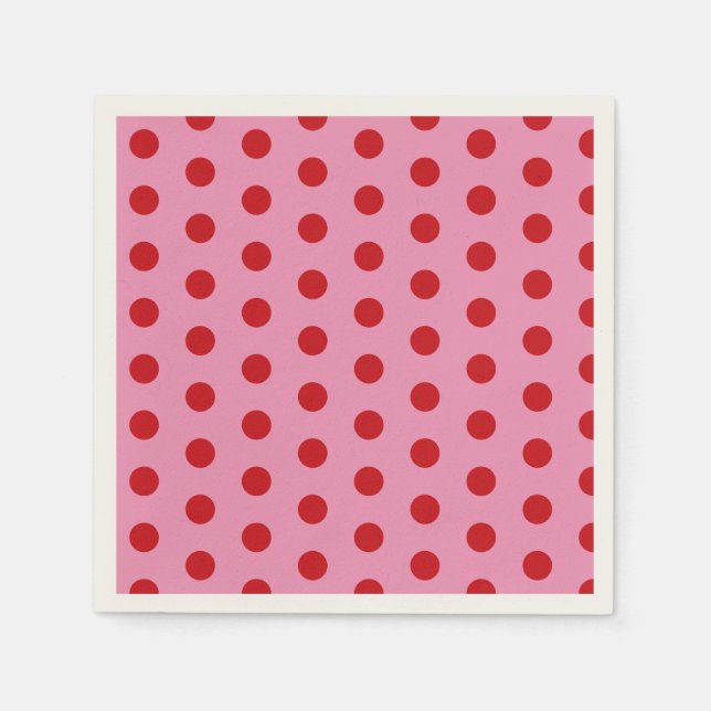 Serviette En Papier Red Polka Dots on Pink (Devant)