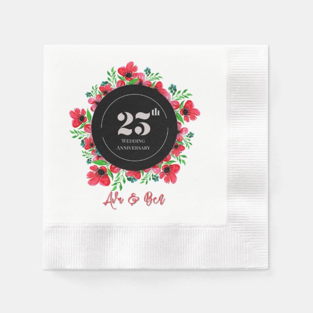 Serviette En Papier Red Poppies 25e anniversaire du Mariage (Devant)