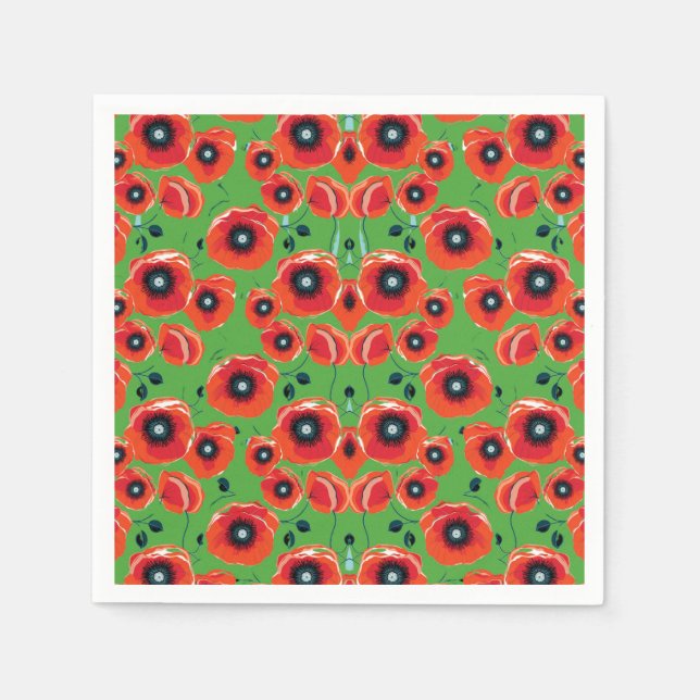 Serviette En Papier Red Poppies Apple Green (Devant)