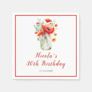 Serviette En Papier Red Poppies Mason Jar Anniversaire