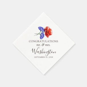 Serviette En Papier Red Poppy & Blue Cornflower Nom et Mariage Date