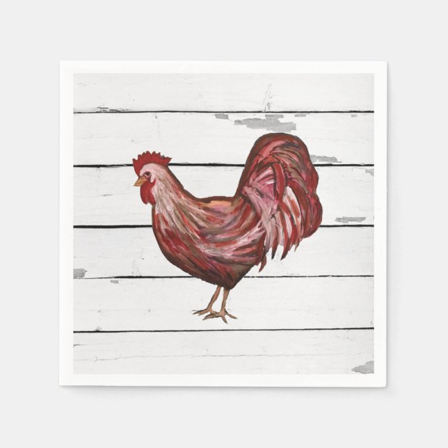 Serviette En Papier Red Rooster Barnyard Party Style ferme (Devant)