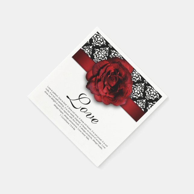 Serviette En Papier Red Rose Damask Amour Mariage Anniversaire (Coin)