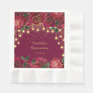 Serviette En Papier Red Rose Gold Star String Étoiles lumineuses Quinc