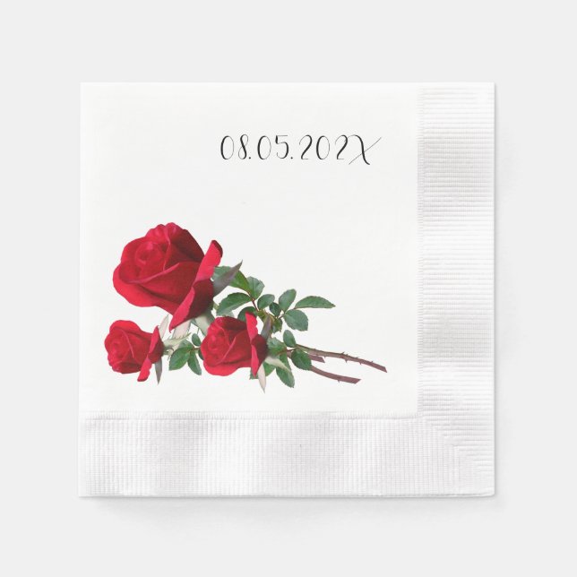 Serviette En Papier Red Roses Mariage Date Napkins (Devant)