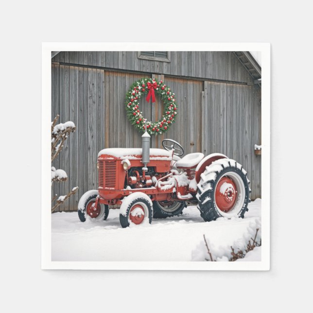 Serviette En Papier Red Tractor With Christmas Wreath (Devant)