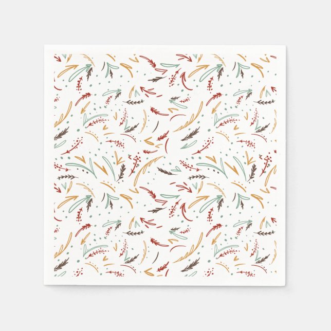 Serviette En Papier Red Turquoise & Brown Feuilles et Berry Holiday (Devant)