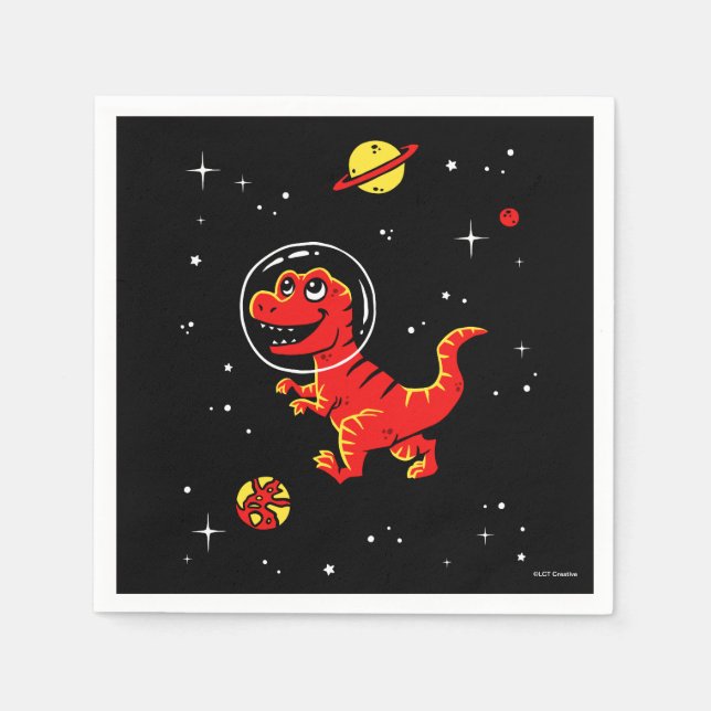 Serviette En Papier Red Tyrannosaurus Rex Dinos Dans L'Espace (Devant)