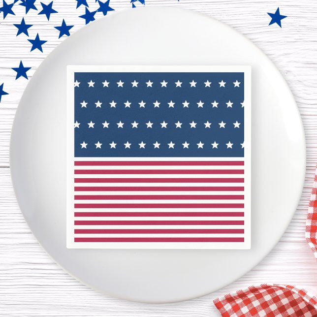 Serviette En Papier Red White et Blue Stars Stripes 4 juillet (Red White and Blue Stars Stripes 4th of July Party Napkins)