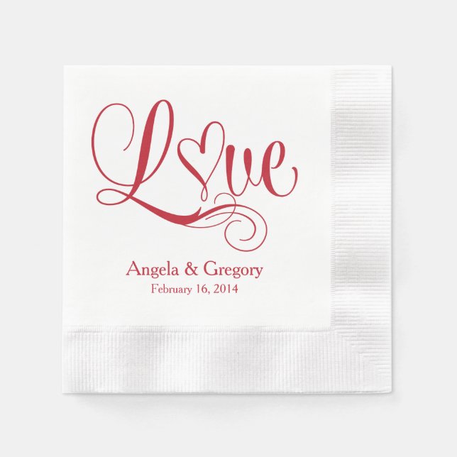 Serviette En Papier Red White Love Heart Mariage personnalisé (Devant)