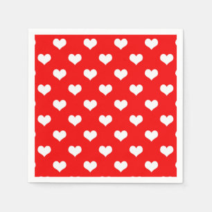 Serviette En Papier Red White Love Heart Motif Design