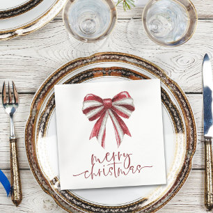 Serviette En Papier Red White Parties scintillant Bow Joyeux Noël