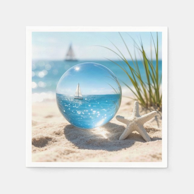 Serviette En Papier Reflet de l'océan dans une boule de lentille (Devant)