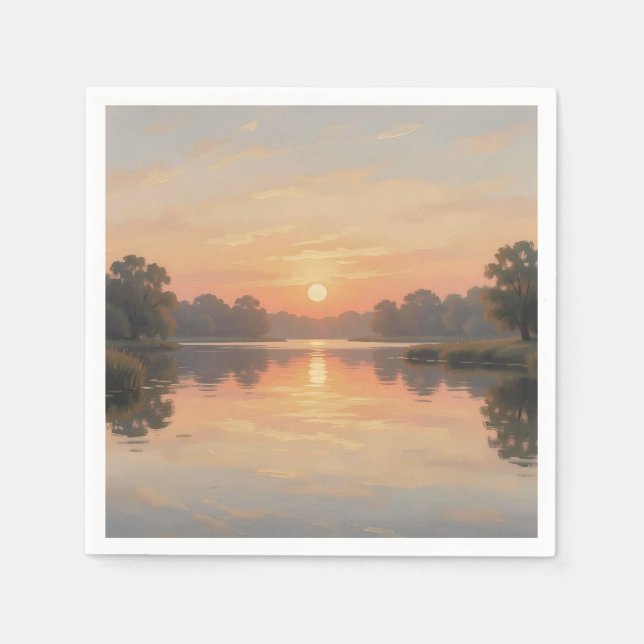 Serviette En Papier Reflet du lac à l'heure dorée Impressionniste  (Devant)